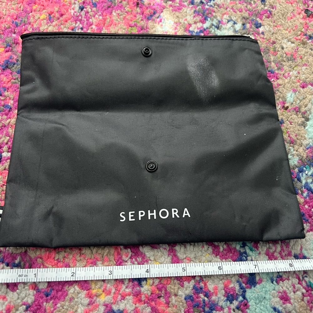 Sephora Black Fold-Top Cosmetic Pouch with White Logo and snap zipper - Picture 3 of 4
